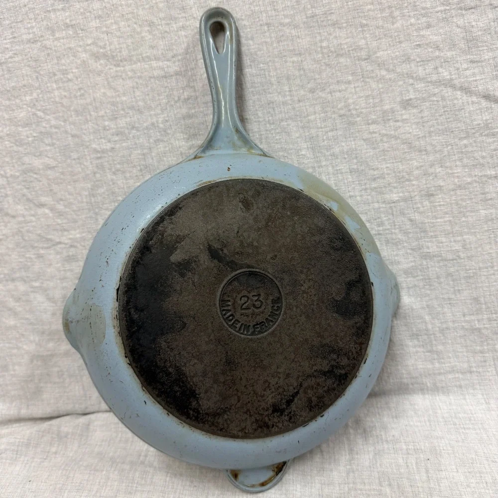 Le Creuset Blue Enameled Cast Iron Skillet 23 Frying Pan Made in France Vintage